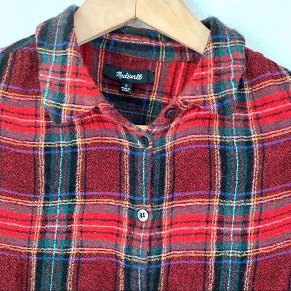MADEWELL red/green wool plaid buttonup long sleeve - Picture 3 of 7